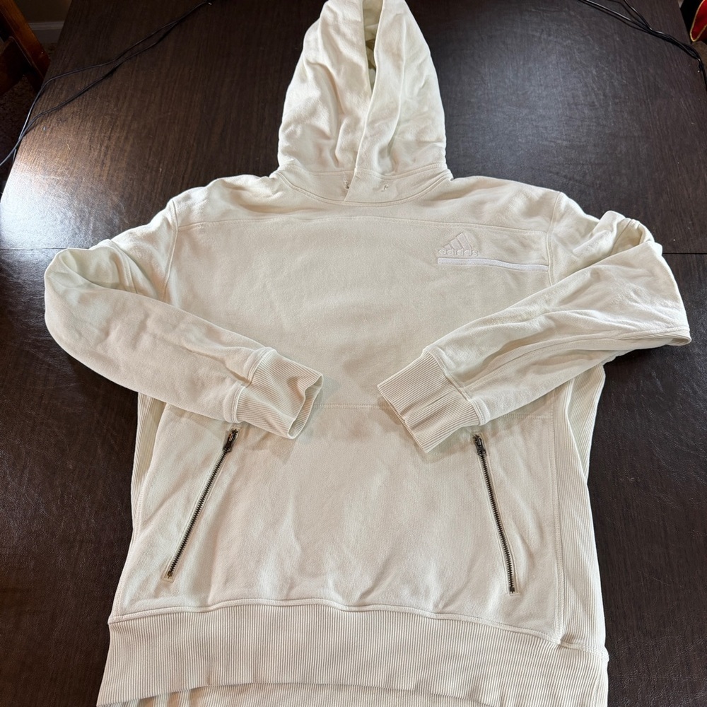 Adidas Men's White Hoodie Sweater with Zipper Pockets Sz L